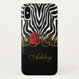 Abstract Zebra - Rood zwart - wit goud iPhone X Hoesje