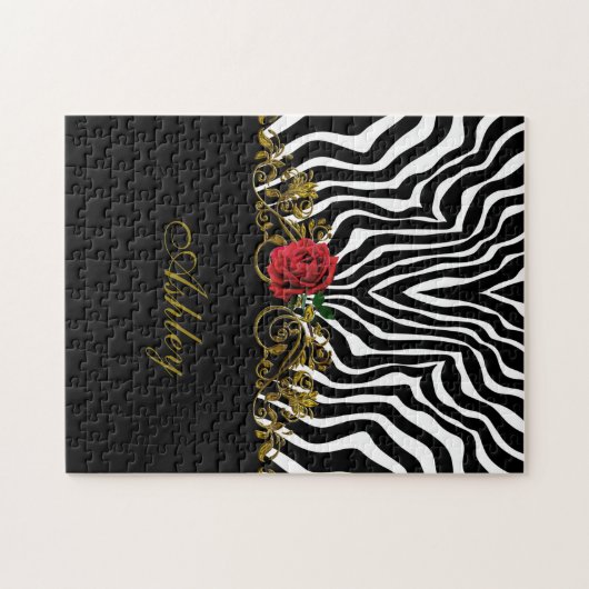 Abstract Zebra - Rood zwart - wit goud Legpuzzel (Horizontaal)