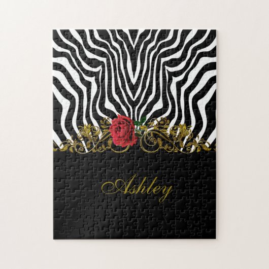Abstract Zebra - Rood zwart - wit goud Legpuzzel (Verticaal)