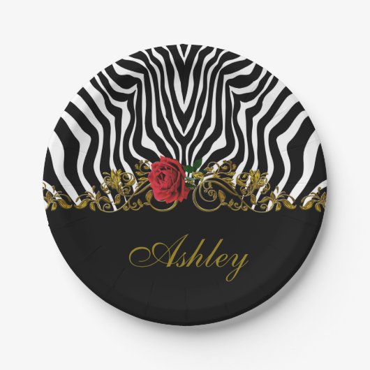 Abstract Zebra - Rood zwart - wit goud Papieren Bordje (Voorkant)