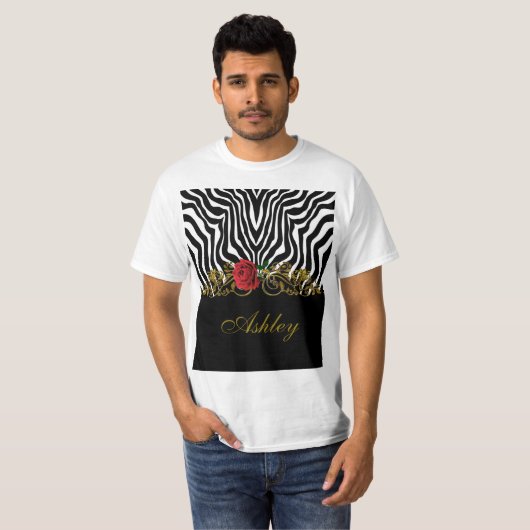 Abstract Zebra - Rood zwart - wit goud T-shirt (Voorkant volledig)