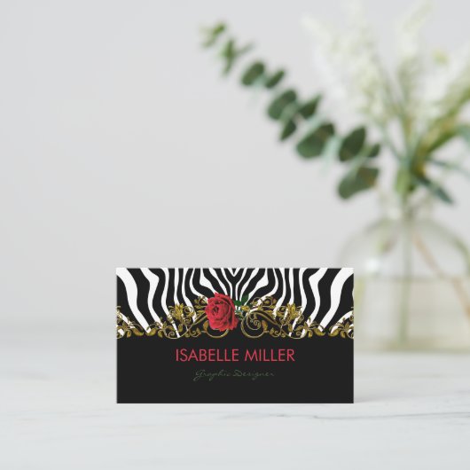 Abstract Zebra - Rood zwart - wit goud Visitekaartje (Staand voorkant)