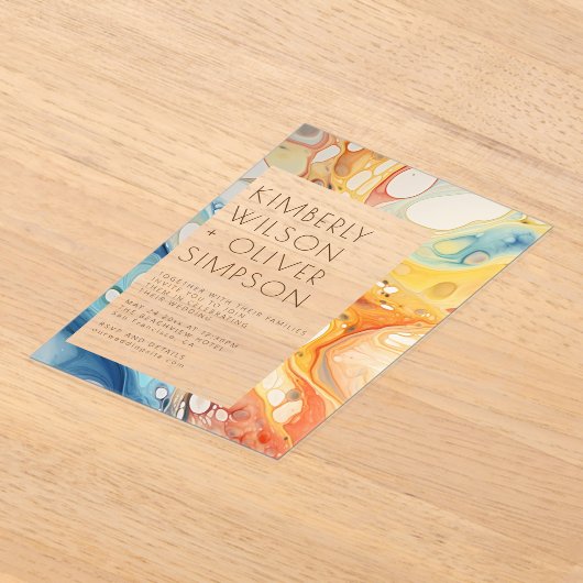 Abstract Zee golven en zandstenen strand bruiloft Acryl Uitnodigingen (Laagn)