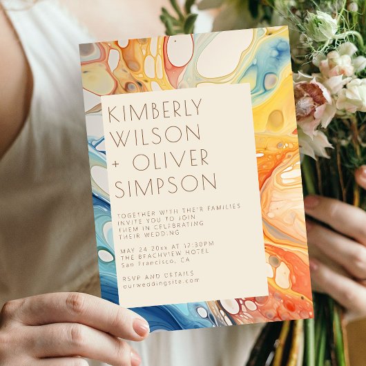 Abstract Zee golven en zandstenen strand bruiloft Kaart