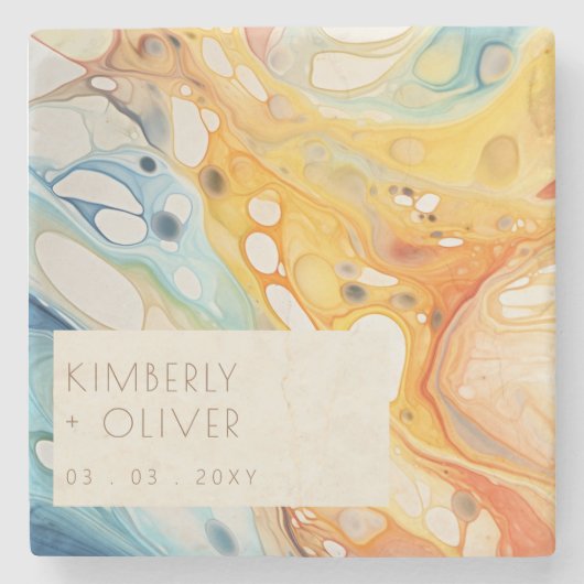 Abstract Zee golven en zandstenen strand bruiloft Stenen Onderzetter (Voorkant)