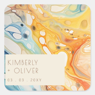 Abstract Zee golven en zandstenen strand bruiloft Vierkante Sticker