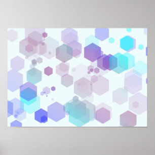 Abstract zeshoekige kunst - paarse en blauwe tinte poster