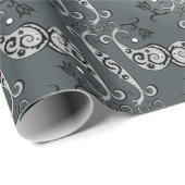 Abstract zilver en zwart Tulip Boteh Pattern Cadeaupapier (Rol Hoek)
