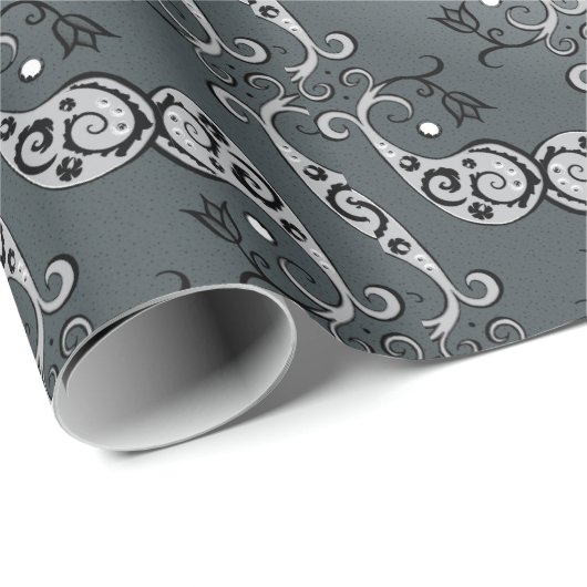 Abstract zilver en zwart Tulip Boteh Pattern Cadeaupapier (Rol Hoek)