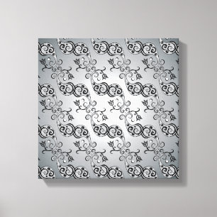 Abstract zilver en zwart Tulip Boteh Pattern Canvas Afdruk