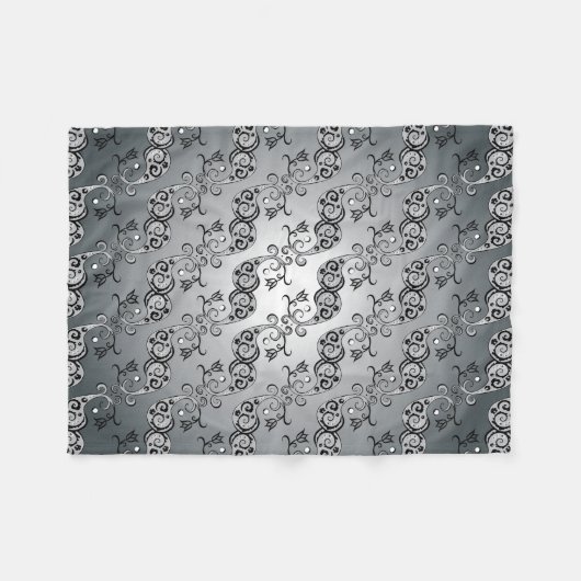 Abstract zilver en zwart Tulip Boteh Pattern Fleece Deken (Voorkant (Horizontaal))