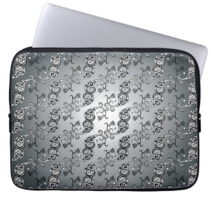 Abstract zilver en zwart Tulip Boteh Pattern Laptop Sleeve