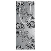 Abstract zilver en zwart Tulip Boteh Pattern Wijn Cadeautas (Achterkant)