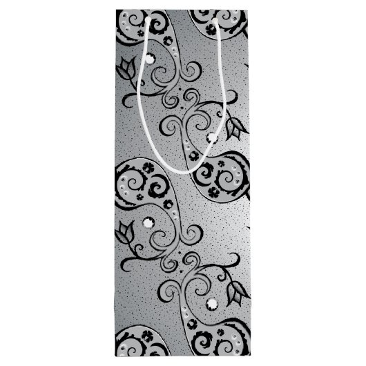 Abstract zilver en zwart Tulip Boteh Pattern Wijn Cadeautas (Achterkant)