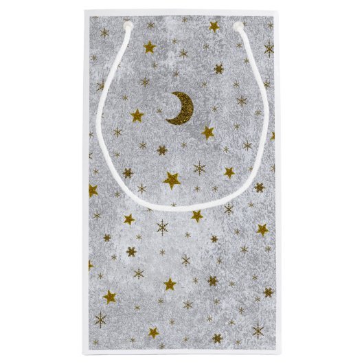 Abstract zilverpapier met gouden sterren, maan klein cadeauzakje (Achterkant)