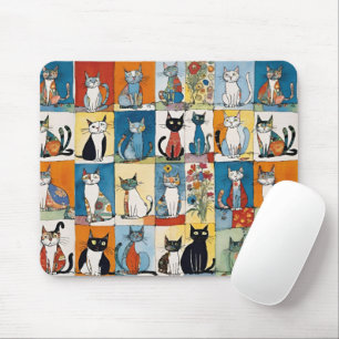 Abstract Zittende Katten Bloemen Patchwork Muismat
