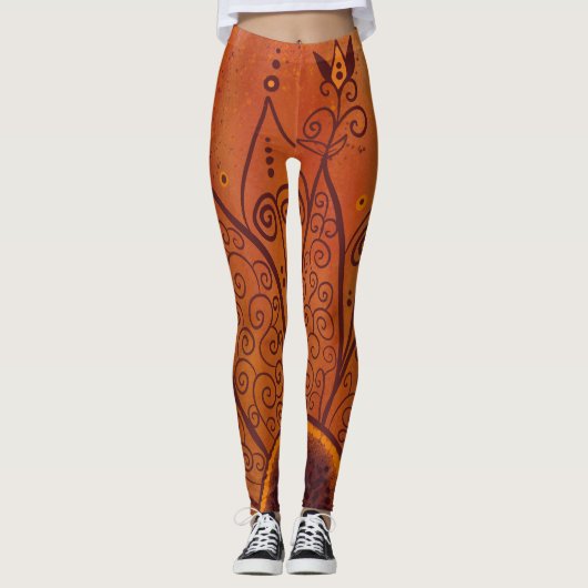 Abstract zonnebloempatroon leggings (Voorkant)