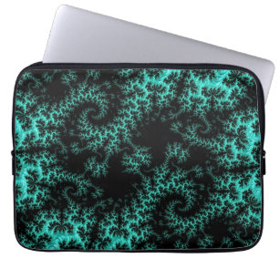 Abstract zwart Blauwgroen symmetrisch fractal Laptop Sleeve