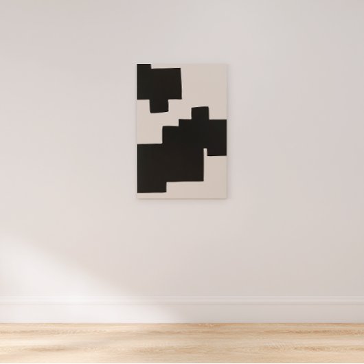 Abstract Zwart en Beige Geometrisch Canvas Print