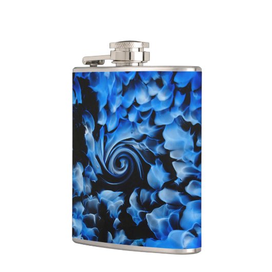 Abstract zwart en blauw glas heupfles (Links)