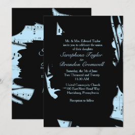 Abstract zwart en blauw muziek trouwkaart kaart