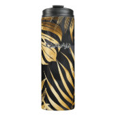 Abstract Zwart en Goud Botanisch Thermosbeker (Voorkant)