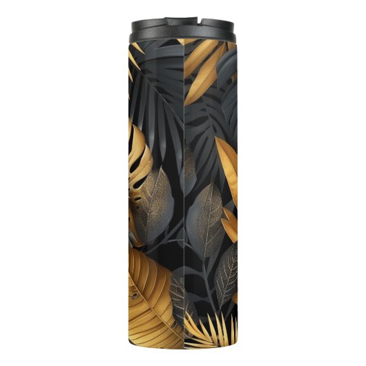 Abstract Zwart en Goud Botanisch Thermosbeker (Achterkant)