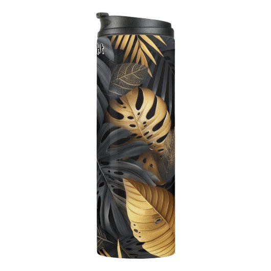 Abstract Zwart en Goud Botanisch Thermosbeker (Geroteerd rechts)