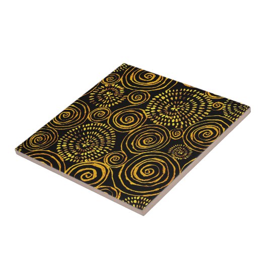 Abstract zwart en goud geometrisch patroon tegeltje (Zijkant)