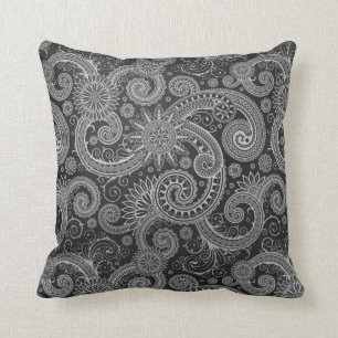 Abstract zwart en grijs bloemmotief kussen