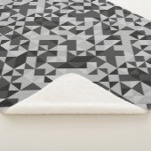 Abstract zwart en grijs geometrisch mozaïek modern sherpa deken (3/4)