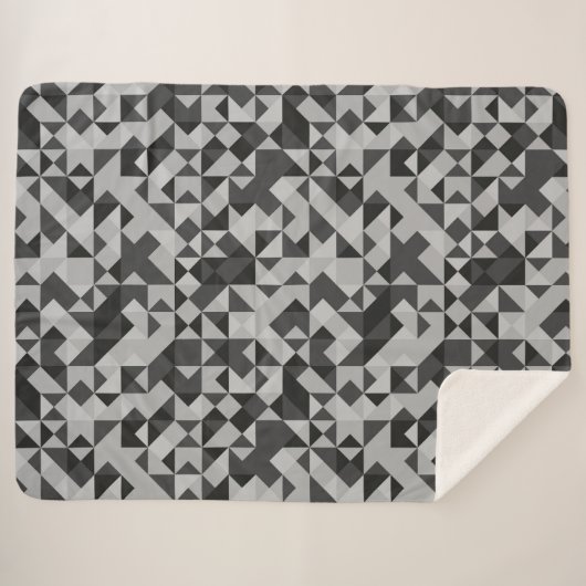 Abstract zwart en grijs geometrisch mozaïek modern sherpa deken (Voorkant (horizontaal))