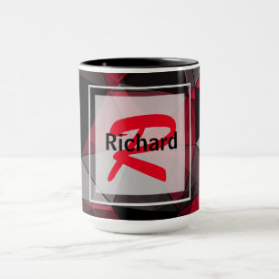 Abstract, zwart en rood, driehoek, geometrisch, zw mok