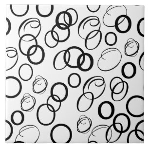 Abstract zwart en wit cirkelpatroon tegeltje