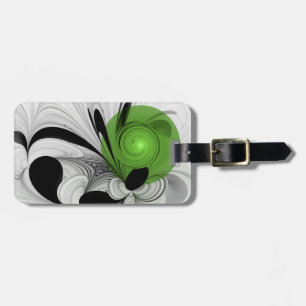 Abstract zwart en wit met groene fractale kunst bagagelabel