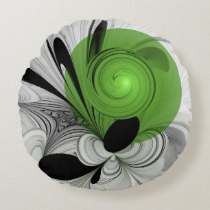 Abstract zwart en wit met groene fractale kunst rond kussen