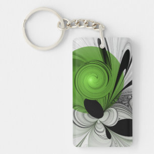 Abstract zwart en wit met groene fractale kunst sleutelhanger