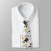 Abstract zwart geel grijs bloemmotief stropdas (Gebonden)