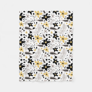 Abstract Zwart Geel Grijs Naadloos Bloempatroon Fleece Deken