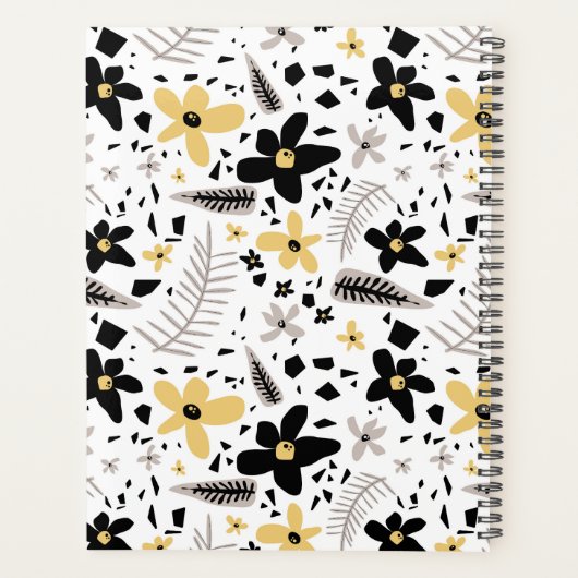 Abstract Zwart Geel Grijs Naadloos Bloempatroon Planner (Achterkant)