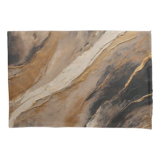 Abstract Zwart Goud Beige Kussensloop (Voorkant)