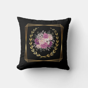 Abstract Zwart Goud Paars Bloemmotief Boho Trendse Kussen
