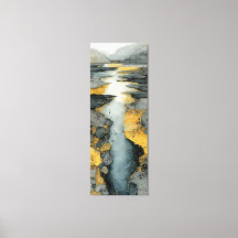 Abstract zwart & goud | Vloeiend kustlandschap