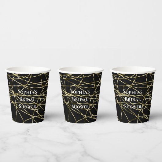 Abstract Zwart Gouden Bruidsdiner Papieren Bekers (Multi)