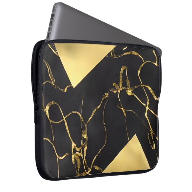 Abstract zwart-gouden patroon laptop sleeve (Voorkant Rechts)