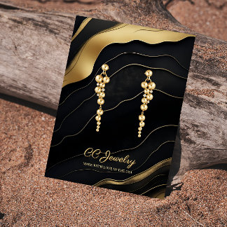 Abstract Zwart Gouden Sieraden Oorbellen Display Visitekaartje