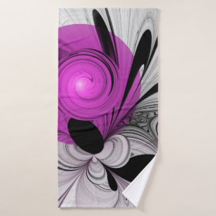 Abstract zwart grijs met magenta fractal art badhanddoek