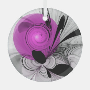 Abstract zwart grijs met magenta fractal art glas ornament