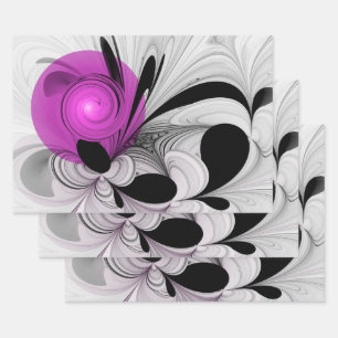 Abstract zwart grijs met magenta fractal art inpakpapier vel