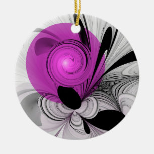 Abstract zwart grijs met magenta fractal art keramisch ornament